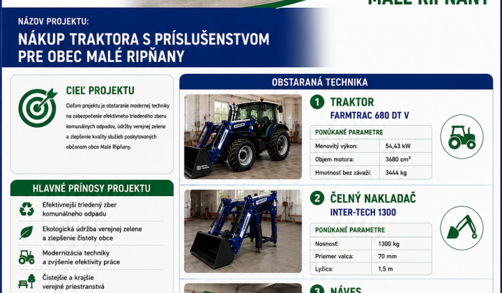 Aktuality / Nákup traktora s príslušenstvom pre obec Malé Ripňany - foto
