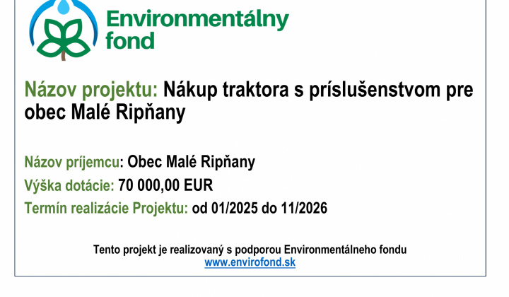 Aktuality / Nákup traktora s príslušenstvom pre obec Malé Ripňany - foto