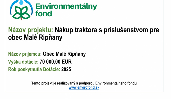 Aktuality / Nákup traktora s príslušenstvom pre obec Malé Ripňany - foto
