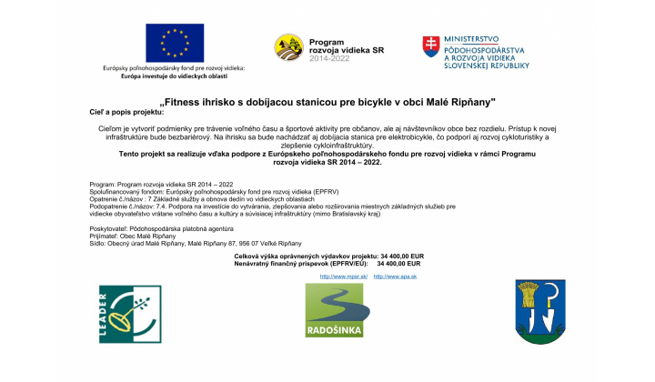 Fitness ihrisko s dobíjacou stanicou pre bicykle v obci Malé Ripňany